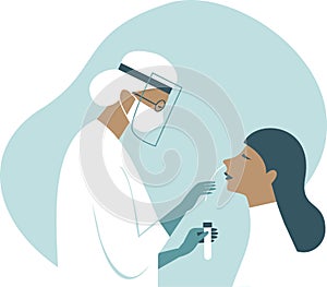 Coronavirus COVID-19 diagnostics. Doctor wearing full antiviral protective gearÂ making nasal swab test for patient